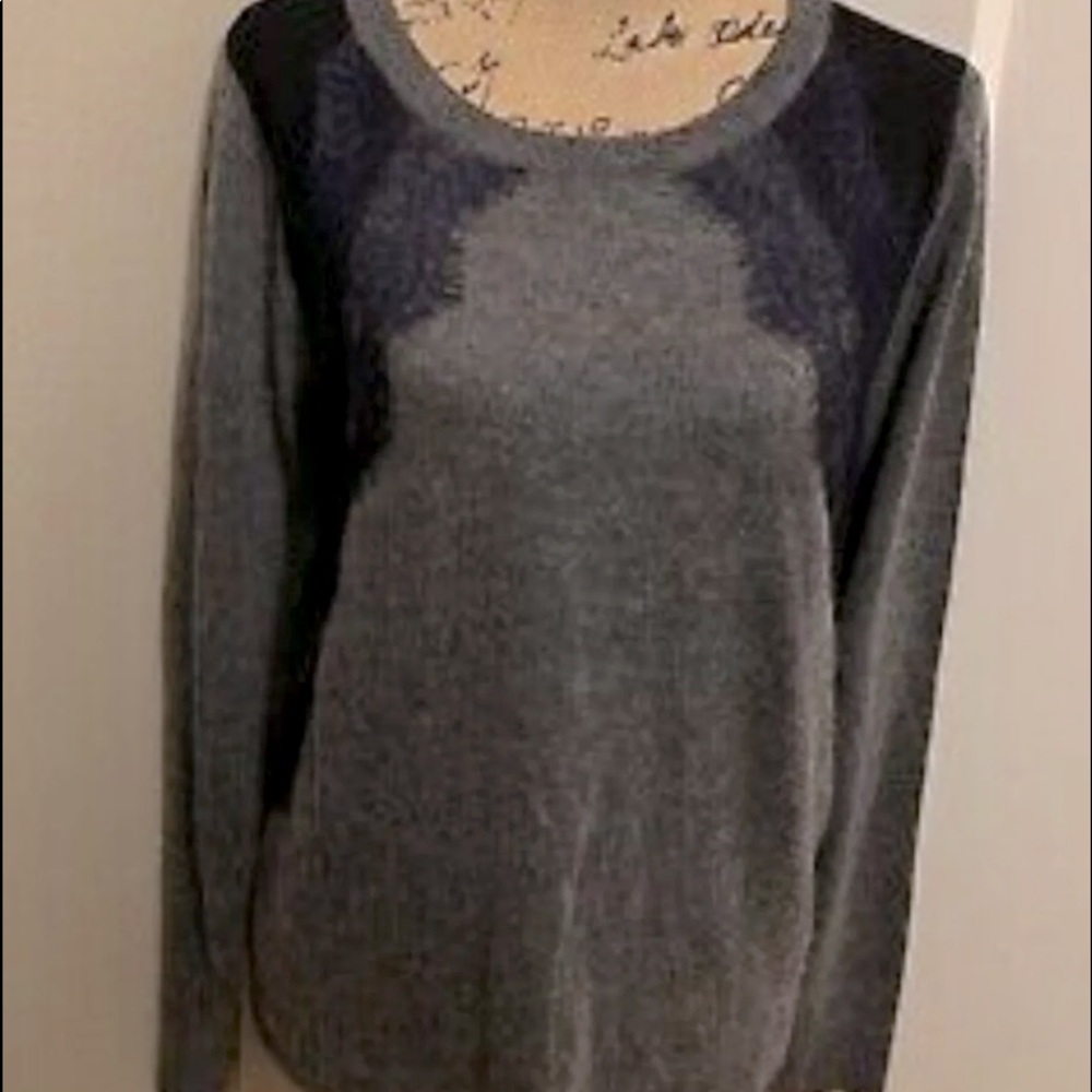 Grey with black lace trim JCrew Sweater